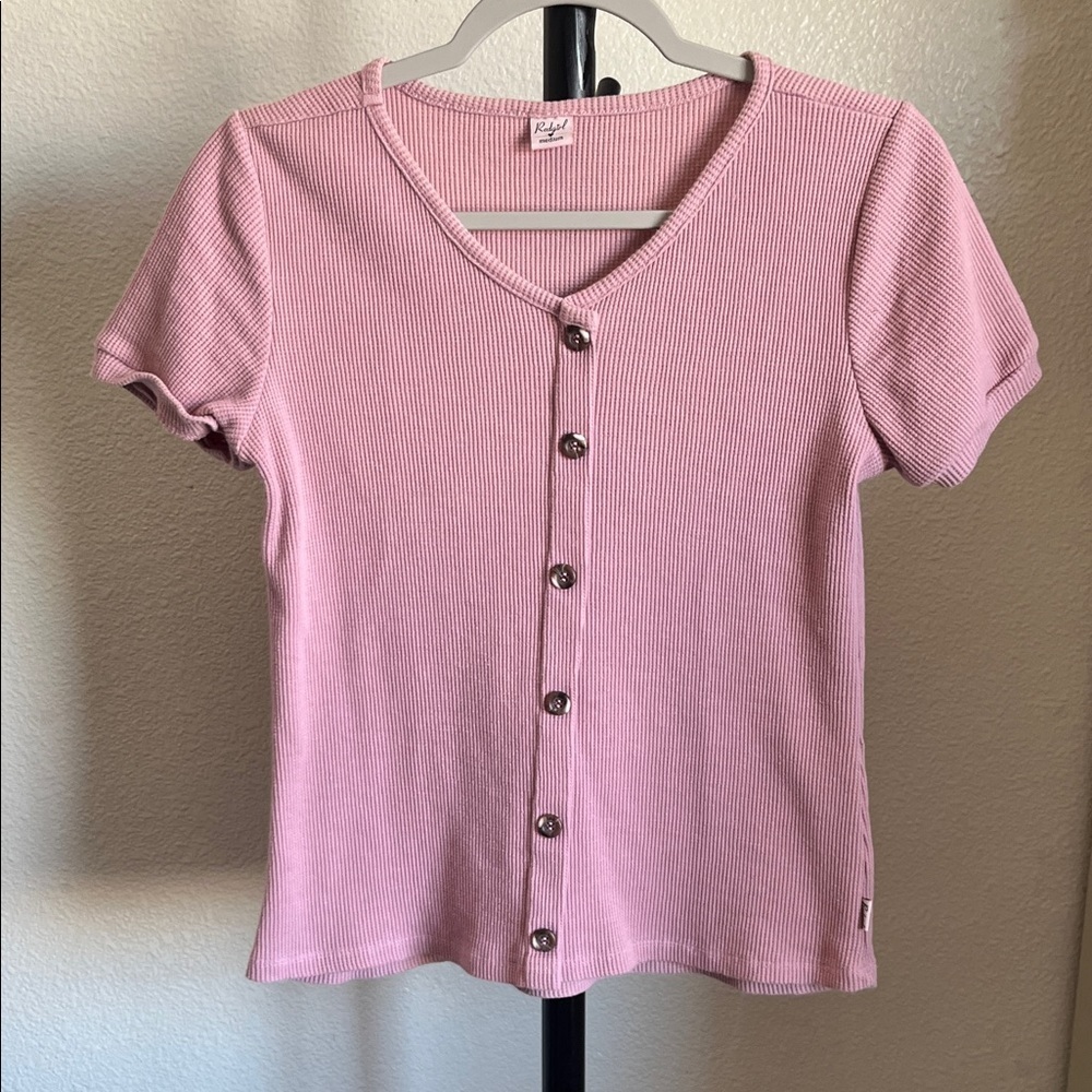 Pink Button-Up Ribbed Top